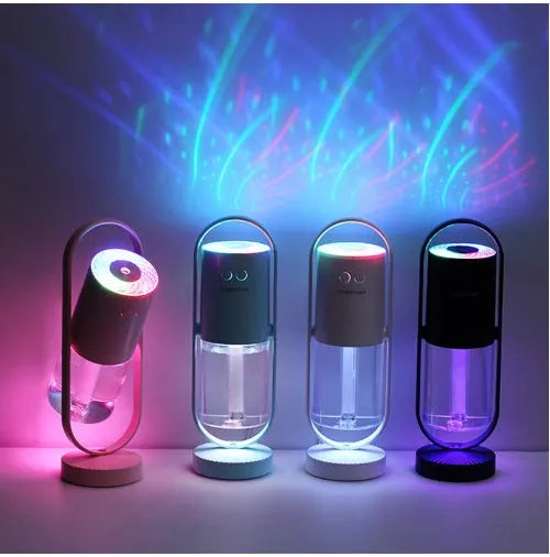 Magic Shadow USB air humidifier with projection lights in pink, blue, or white colours