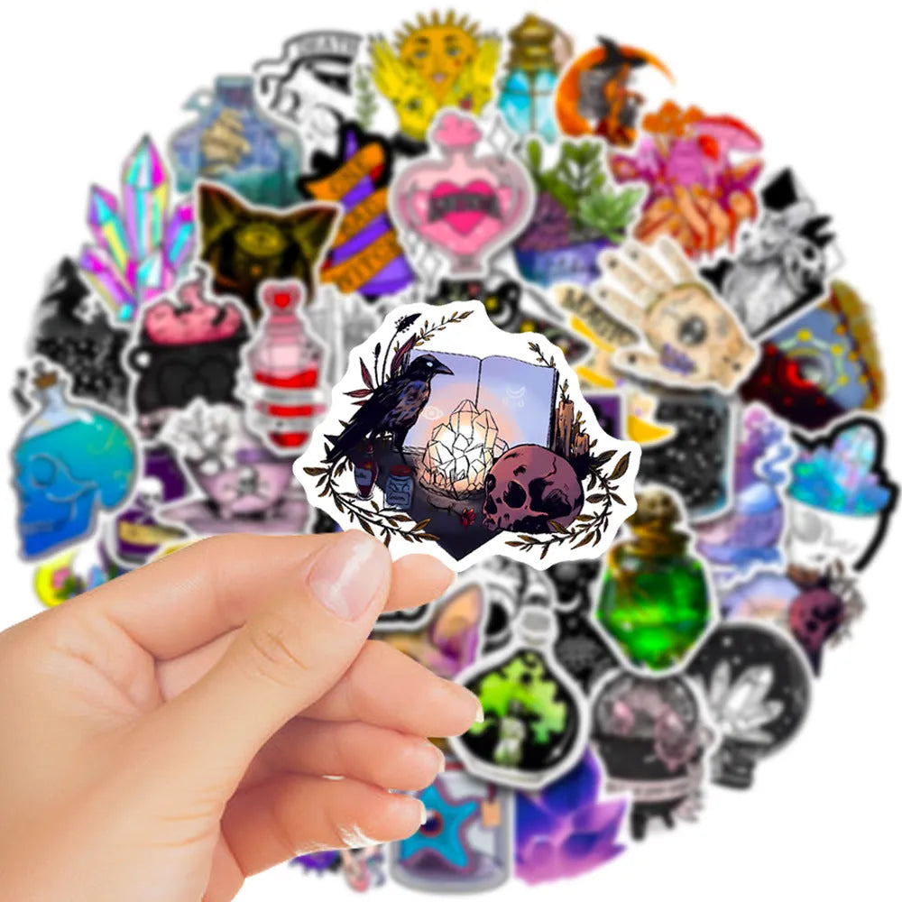 50-piece pack of colourful waterproof PVC adhesive stickers for luggage and smooth surfaces