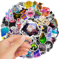 50-piece pack of colourful waterproof PVC adhesive stickers for luggage and smooth surfaces
