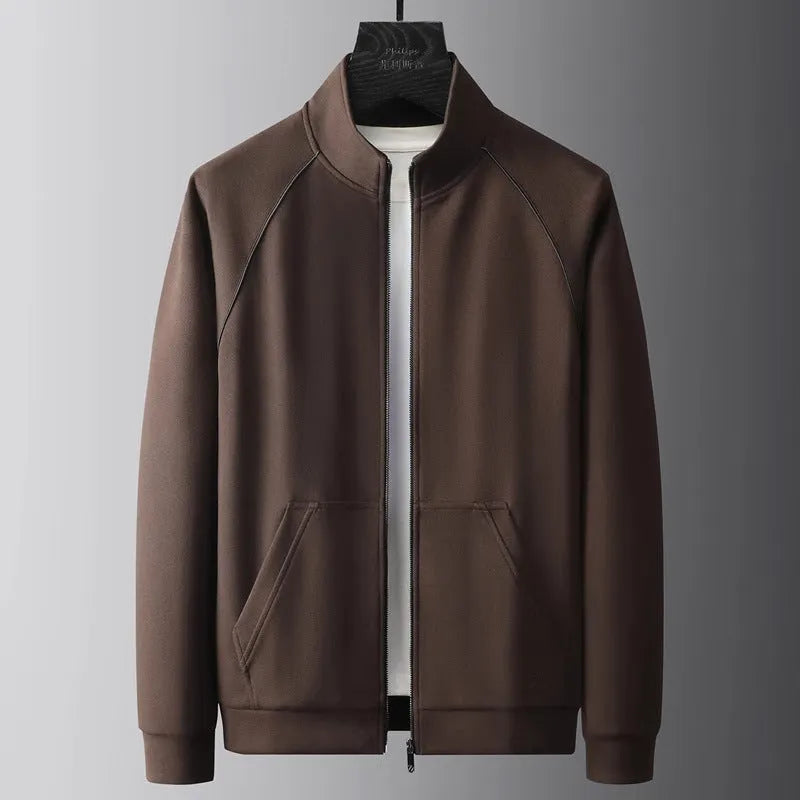 Men's slim fit stand collar tracksuit jacket and trousers in coffee colour