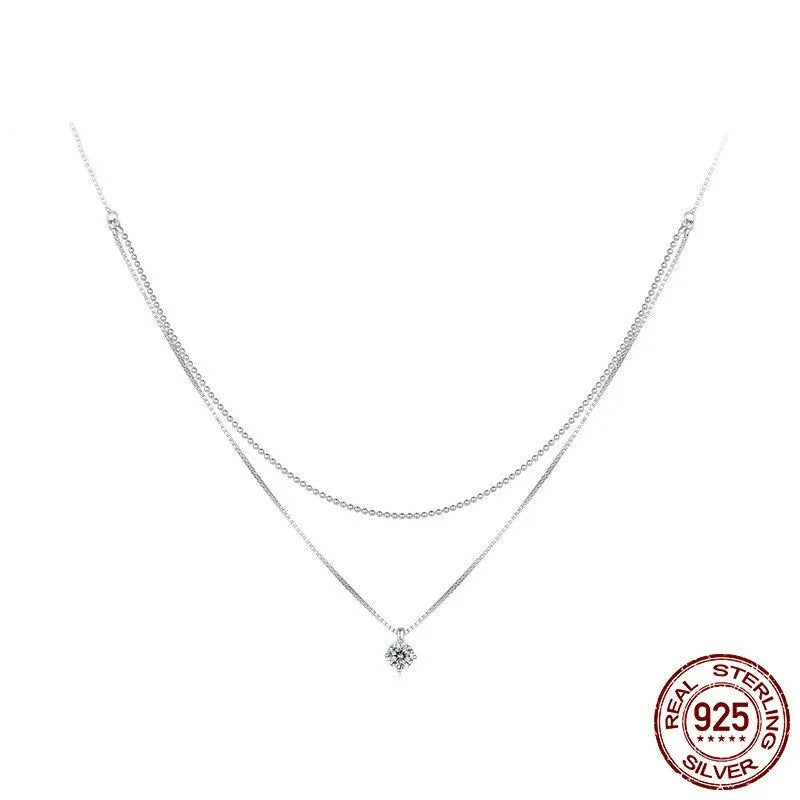 S925 sterling silver double layer necklace with pearl chain in shining silver finish