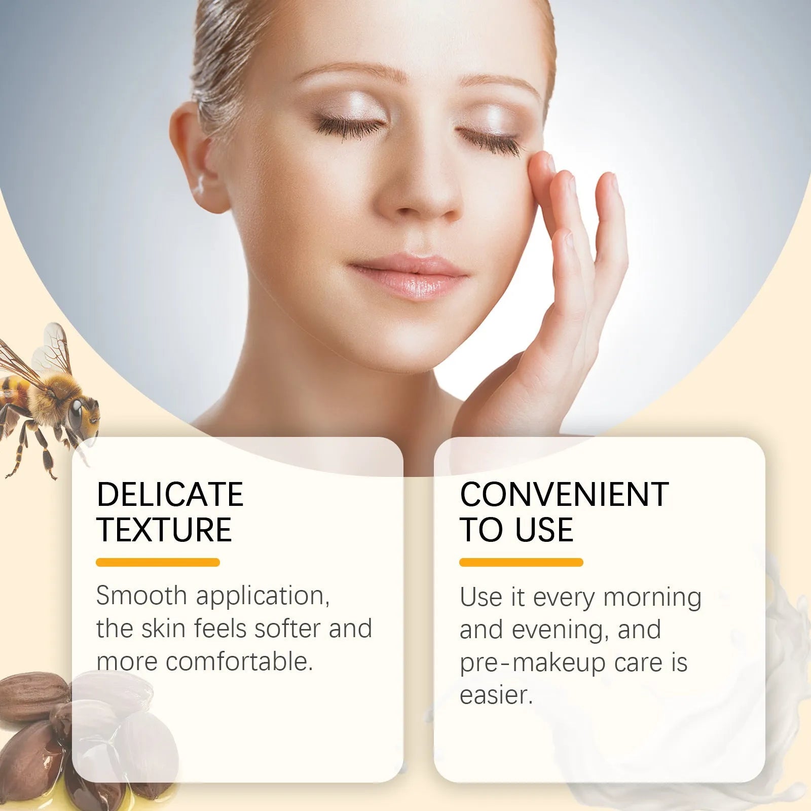 30g jar of hydrating facial and neck cream with bee venom and milk extract.