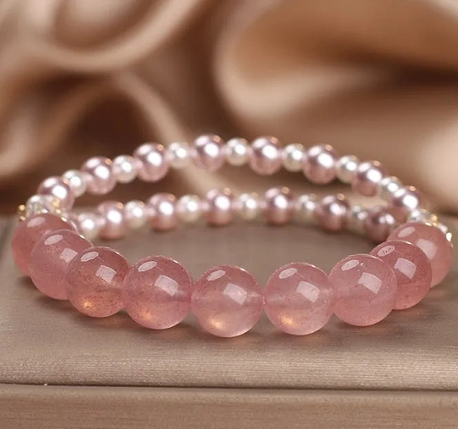 Natural strawberry quartz bracelet pink crystal original design women's jewellery