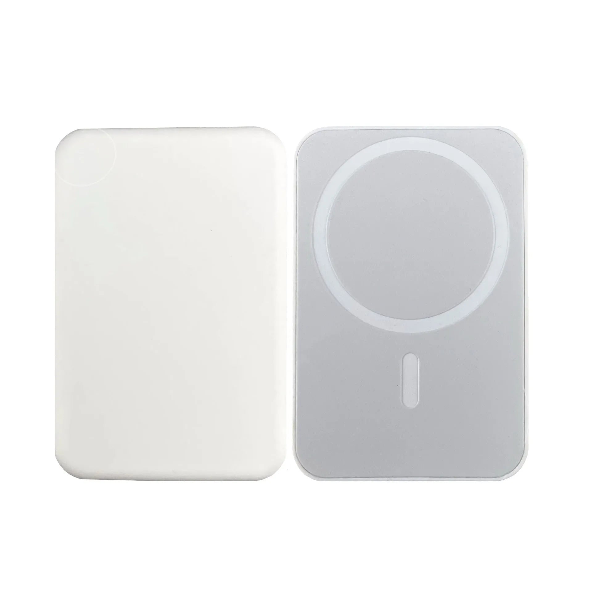 Magnetic wireless charger power bank in white with 5000mAh capacity and compact dimensions