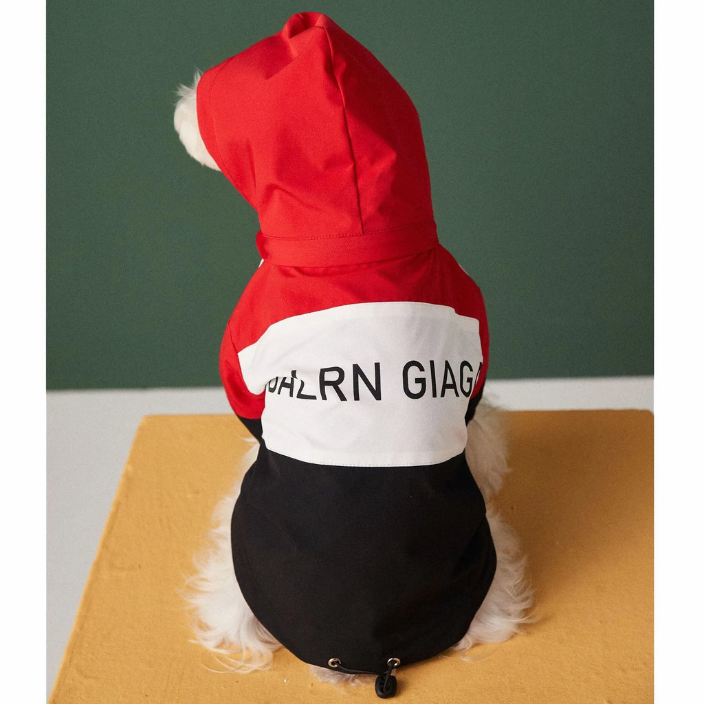 Dog waterproof raincoat jacket in polyester fabric, available in red colour
