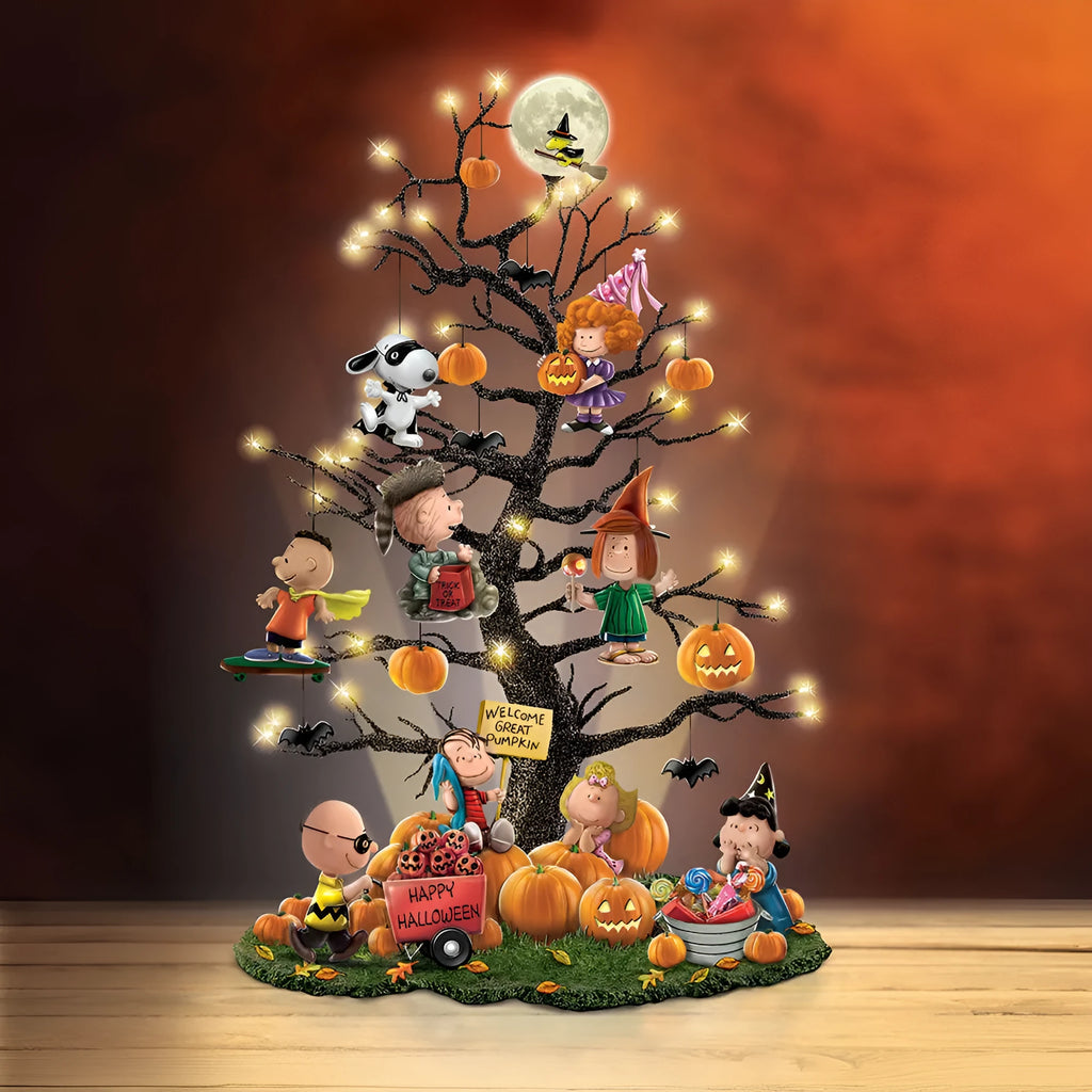Resin Halloween pumpkin ornament with glow effect, standing decoration 10x15cm for Christmas tree display
