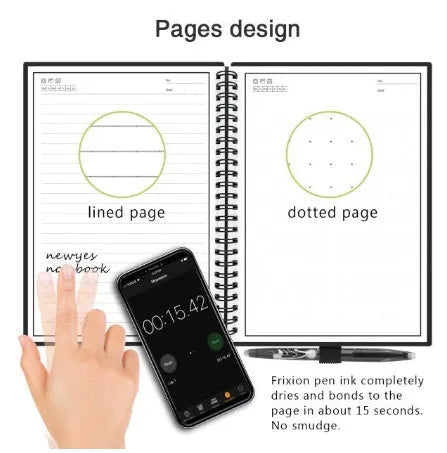 Rewritable paper notebook B5 size black PP cover spiral binding with erasable pen and app backup