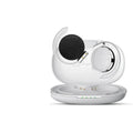 Black and white wireless sports Bluetooth earphones with in-ear fit.