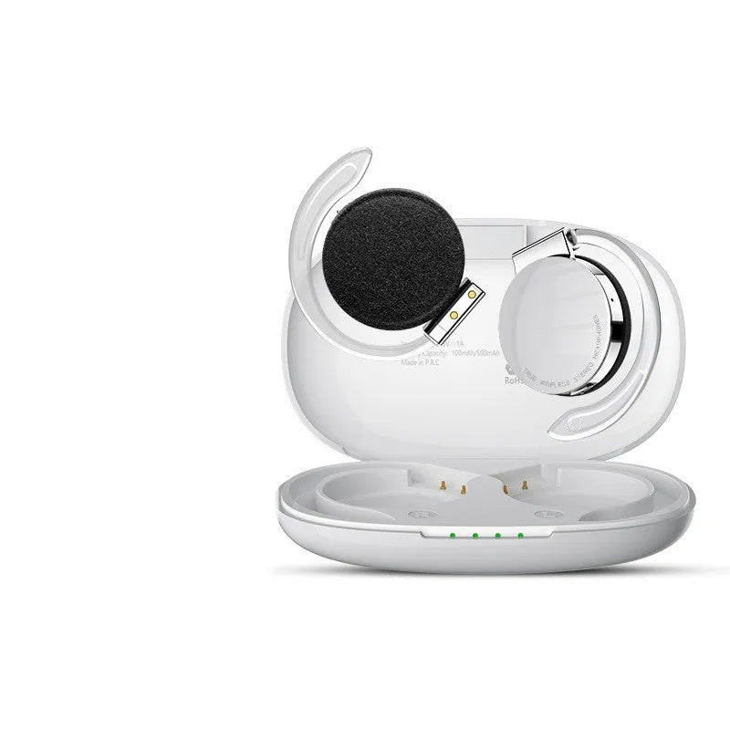 Black and white wireless sports Bluetooth earphones with in-ear fit.
