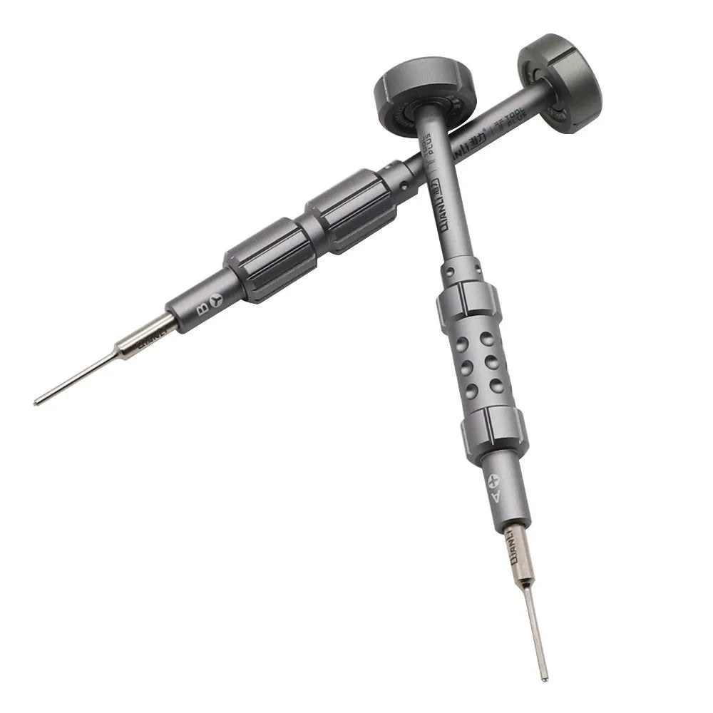 iPhone screwdriver with five bits including T2 triangle cross and aluminium handle