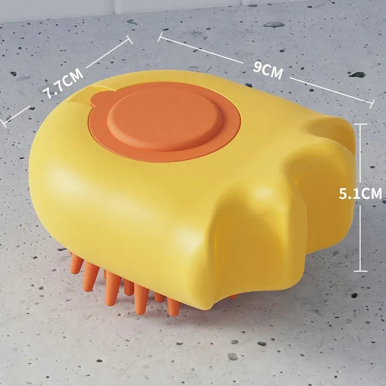 Pet bath brush with built-in shampoo box and massage comb teeth in blue, orange or yellow