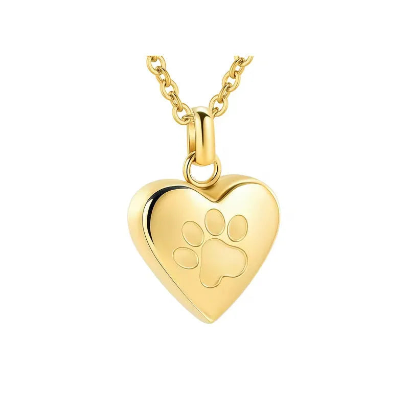Simple titanium steel heart-shaped necklace with paw print and openable casket pendant.