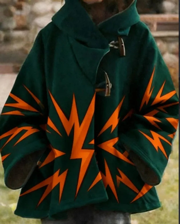 Women's loose retro printed woolen coat in style1, available in five colours and sizes S to 3XL