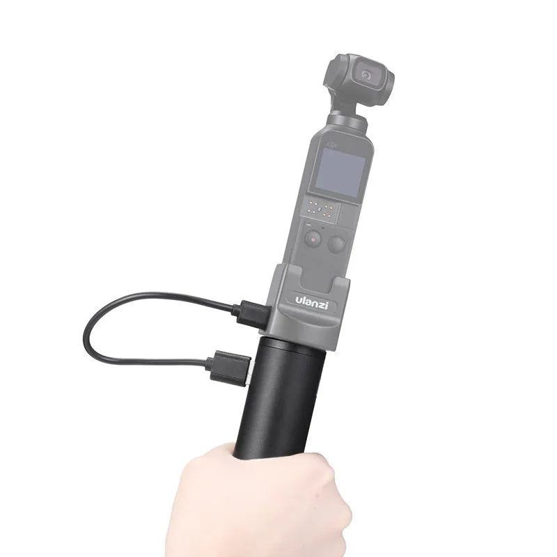 Black aluminium alloy portable power bank with a carry handle, showing compact size
