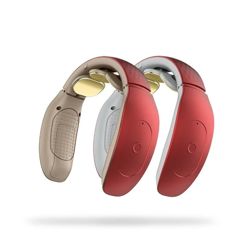Small red and white intelligent cervical massager device for neck, back, and leg muscle relief.