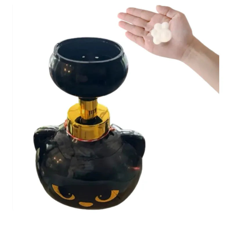Black cat-shaped cartoon foam soap dispenser with plastic construction