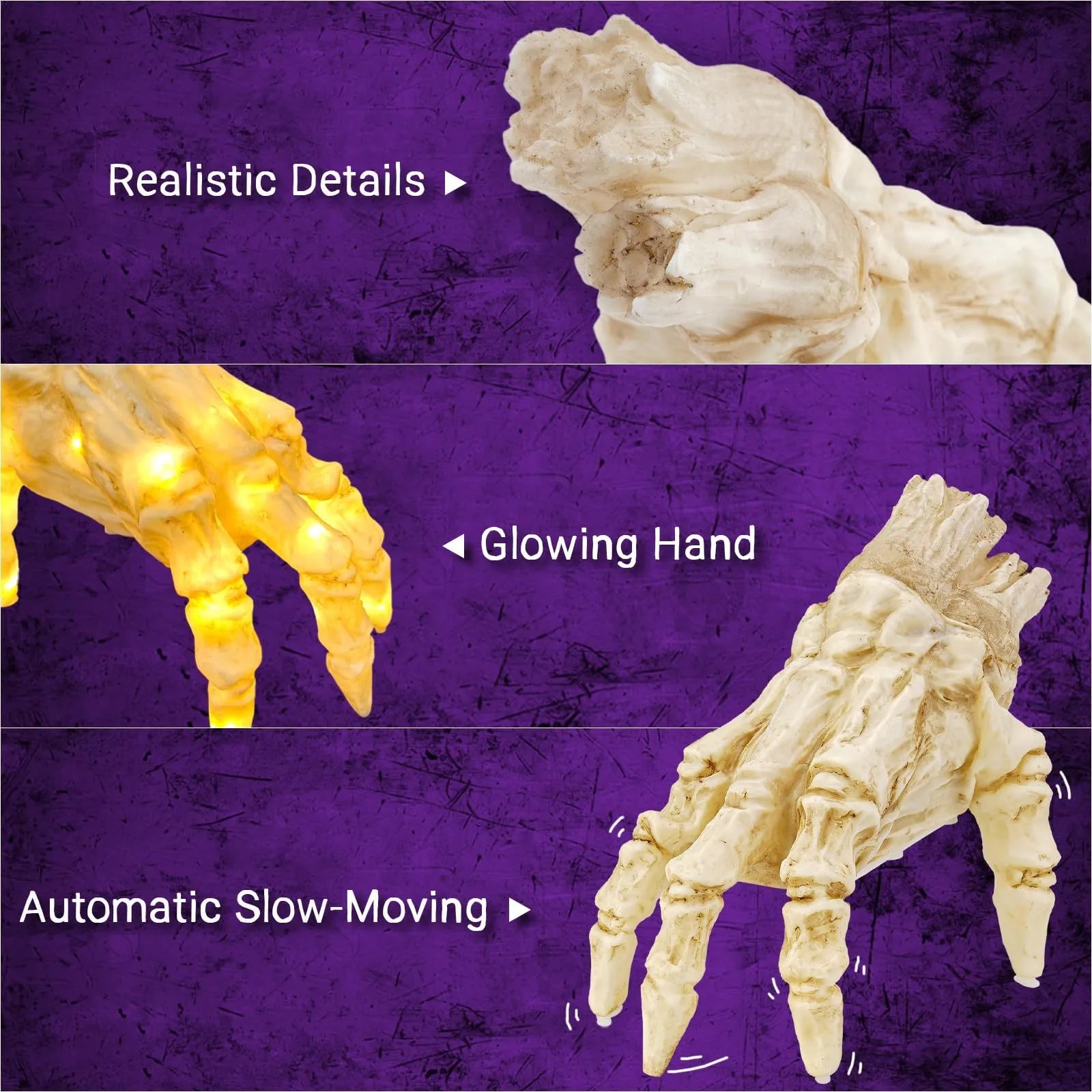 Halloween electric luminous crawling hand made of realistic vinyl with glowing lights on a floor