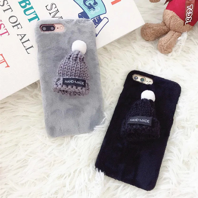 Cute vintage animal plush hat half-wrapped iPhone case in pink for iPhone 8