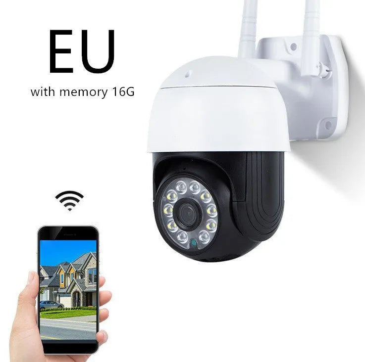 Wireless outdoor night vision wide-angle network dome camera in black ABS housing