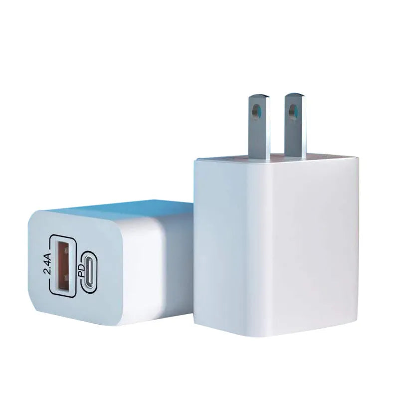 USB travel charger with fast charge PD interface for Android phones showing bare metal construction