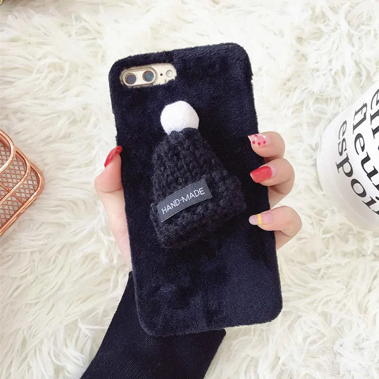 Cute vintage animal plush hat half-wrapped iPhone case in pink for iPhone 8