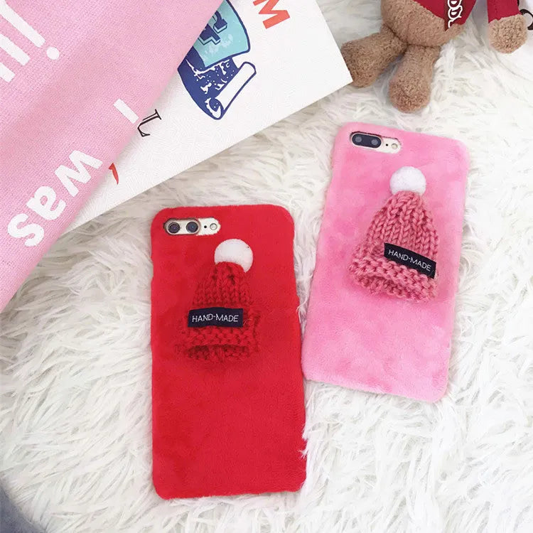 Cute vintage animal plush hat half-wrapped iPhone case in pink for iPhone 8