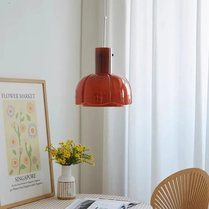 Medieval-style glass bud pendant chandelier light fitting in a retro design.