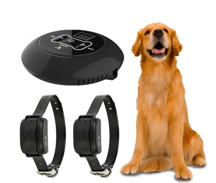 Pet wireless trainer bark stop device with digital display, transmitter 19.5 x 15.5 x 5.5 cm, and waterproof receiver