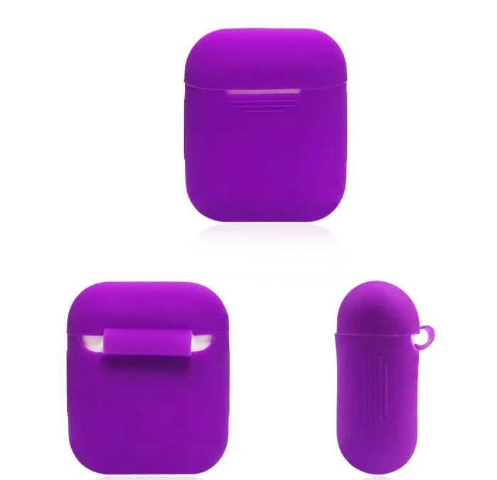 Soft silicone protective case for Bluetooth headphones in various colours on a grey background.