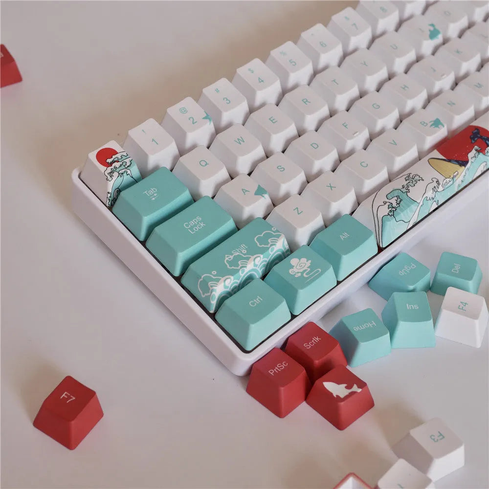 Coral Sea ocean pattern PBT keycaps for Xiaoyan mechanical keyboards with five-sided dye-sublimation