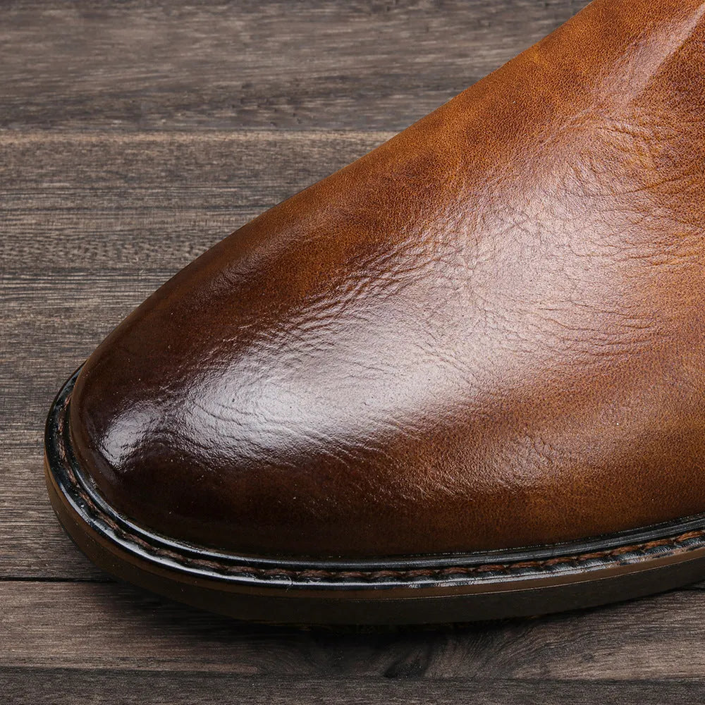 Men Martin boots waterproof leather round toe flat heel rubber sole sizes 40-46