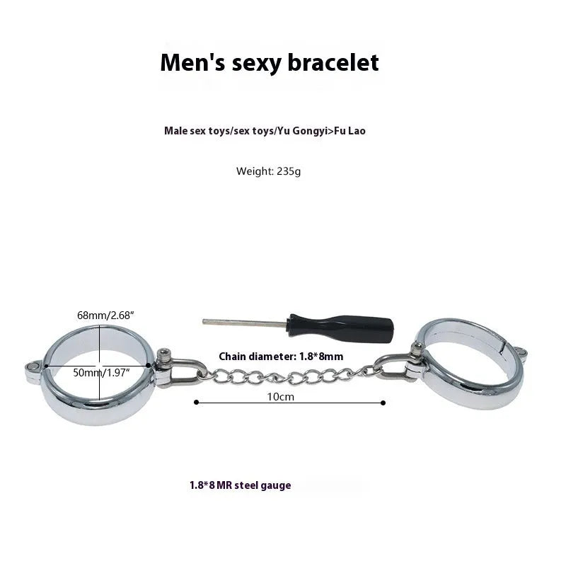Silver zinc alloy handcuffs and footcuffs adult sex toy accessories with stainless steel bracelet fittings