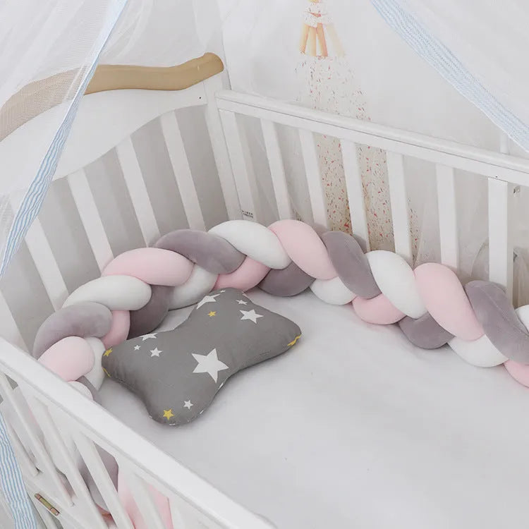 Baby cot bumper braid knot pillow in spandex crystal velvet, multi-colour, 1m length, anti-collision safety