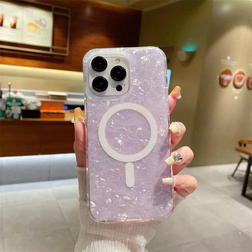 Transparent magnetic TPU phone case for iPhone 15 Pro with flash-colour shell