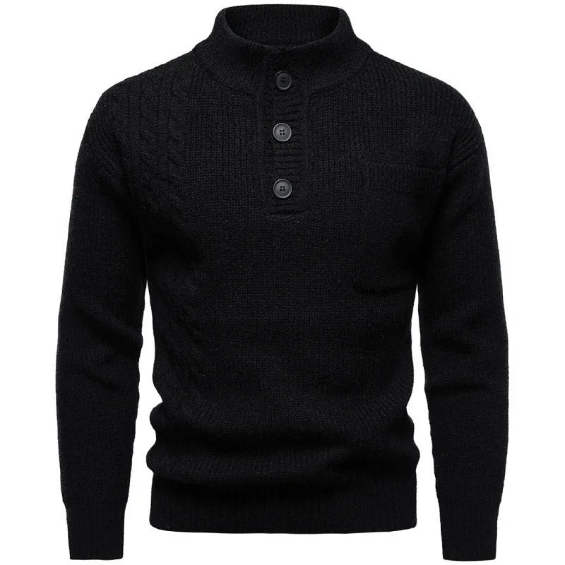 Mens Henry stand collar sweater in beige with batwing sleeves and ribbed hem, available in sizes M to 4XL