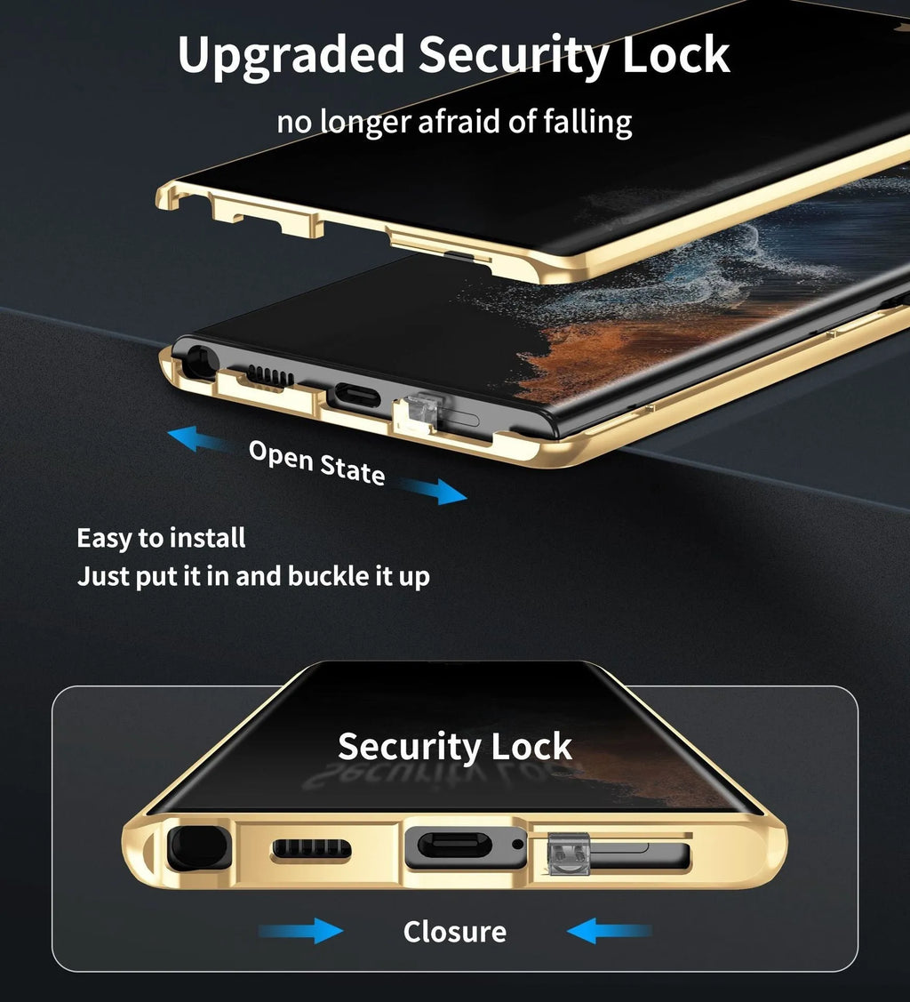 Samsung S23 Ultra metal phone case anti-peep shockproof magnetic suction electroplated finish