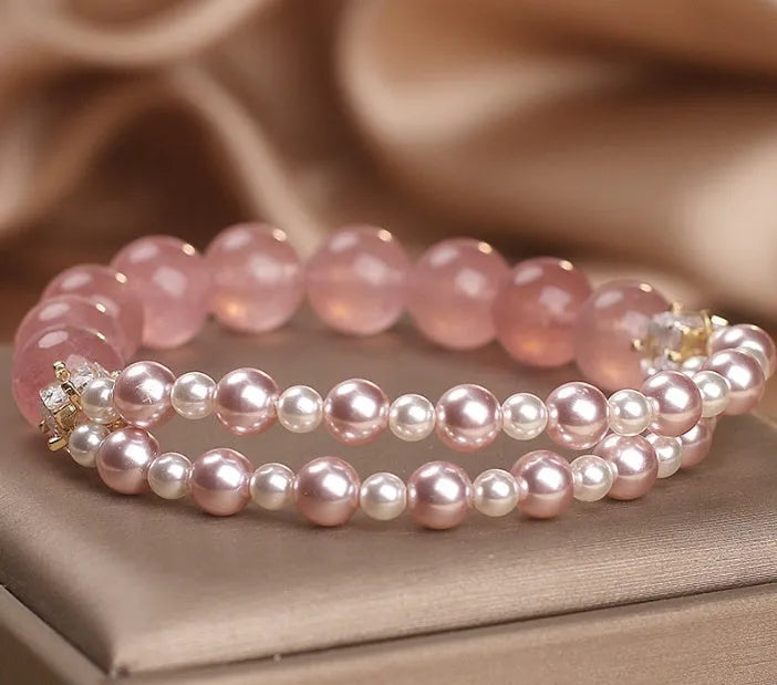 Natural strawberry quartz bracelet pink crystal original design women's jewellery