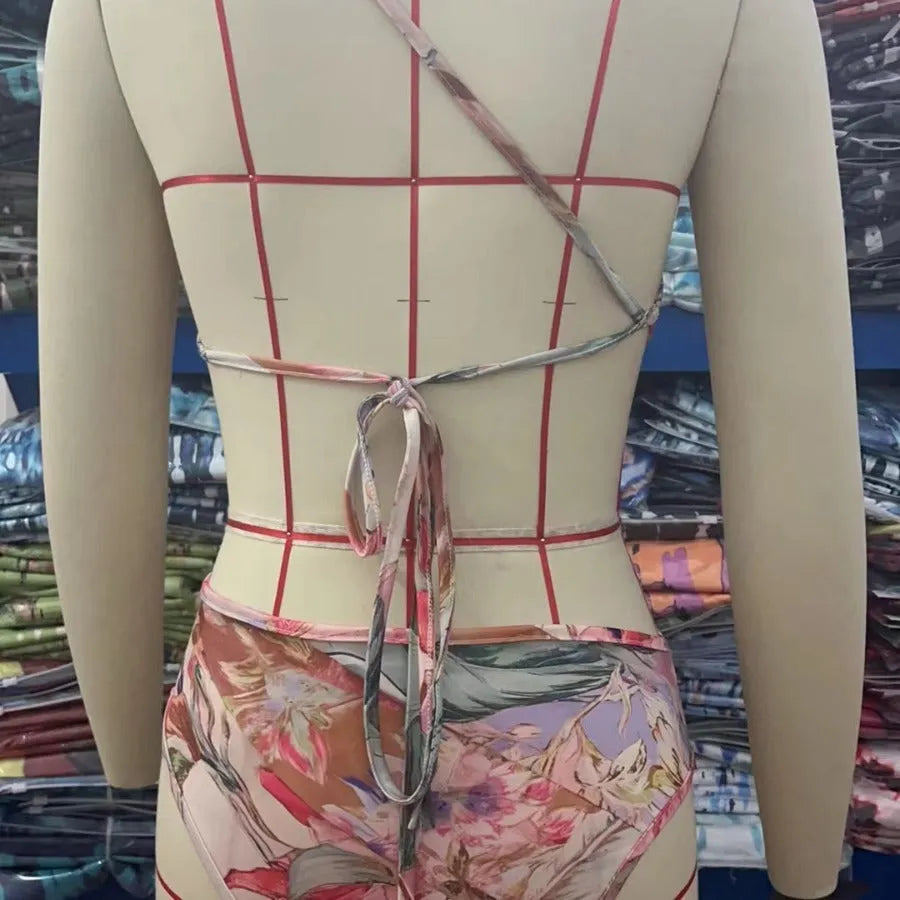 Women's patterned rose gold one-piece swimsuit with summer swimwear design