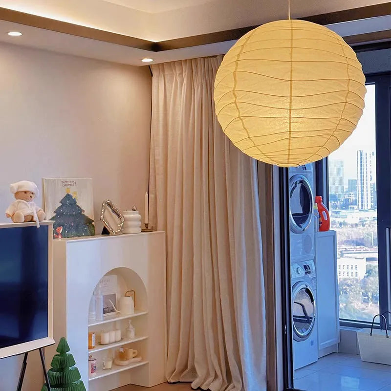 Japanese style rice paper chandelier pendant light in three sizes for living room or bedroom.