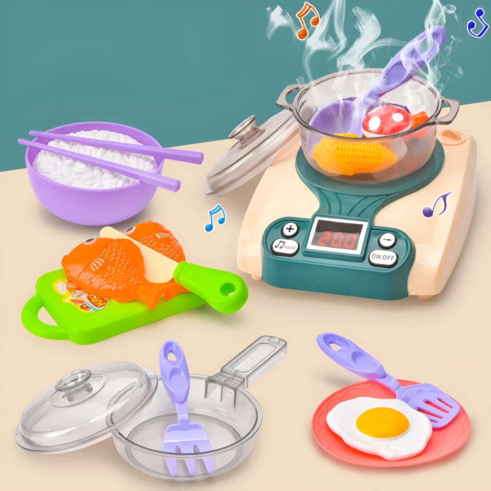Blue plastic children's play house kitchen toy with simulated induction cooker for infants