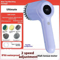 Light grey USB rechargeable electric cleaning brush with multiple interchangeable cleaning heads for kitchen use
