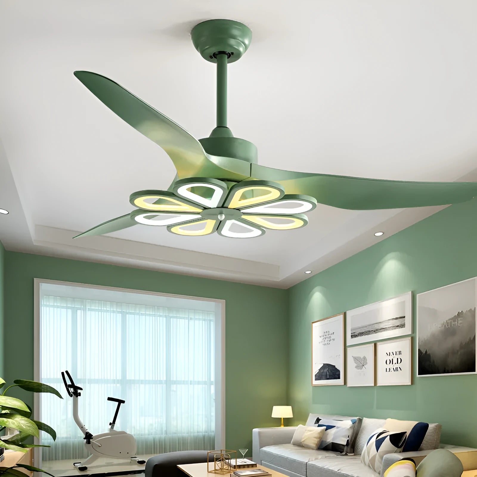 Nordic modern ceiling fan light 52 inch with LED remote control black finish