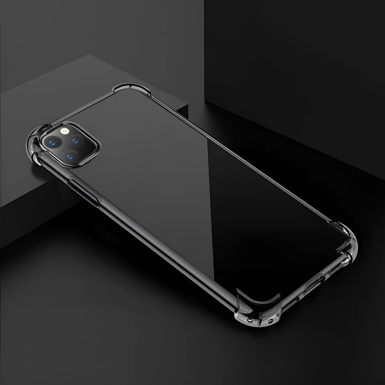 Thickened transparent TPU iPhone case with four-corner airbag protection shown on iPhone