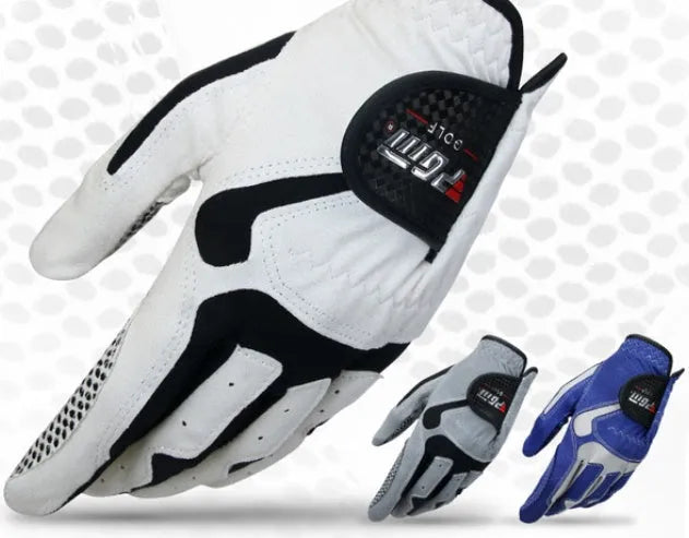 Golf microfiber gloves with anti-skid particles, split finger design in blue, grey and white colours