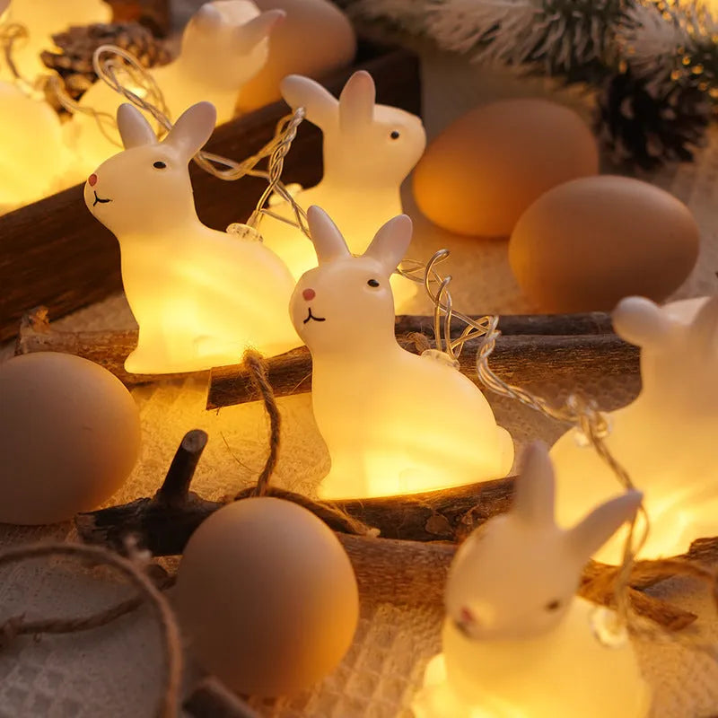 Easter plastic egg lamp string with warm white lights, cross pattern, USB battery powered, 10 lamps on 1.5m wire