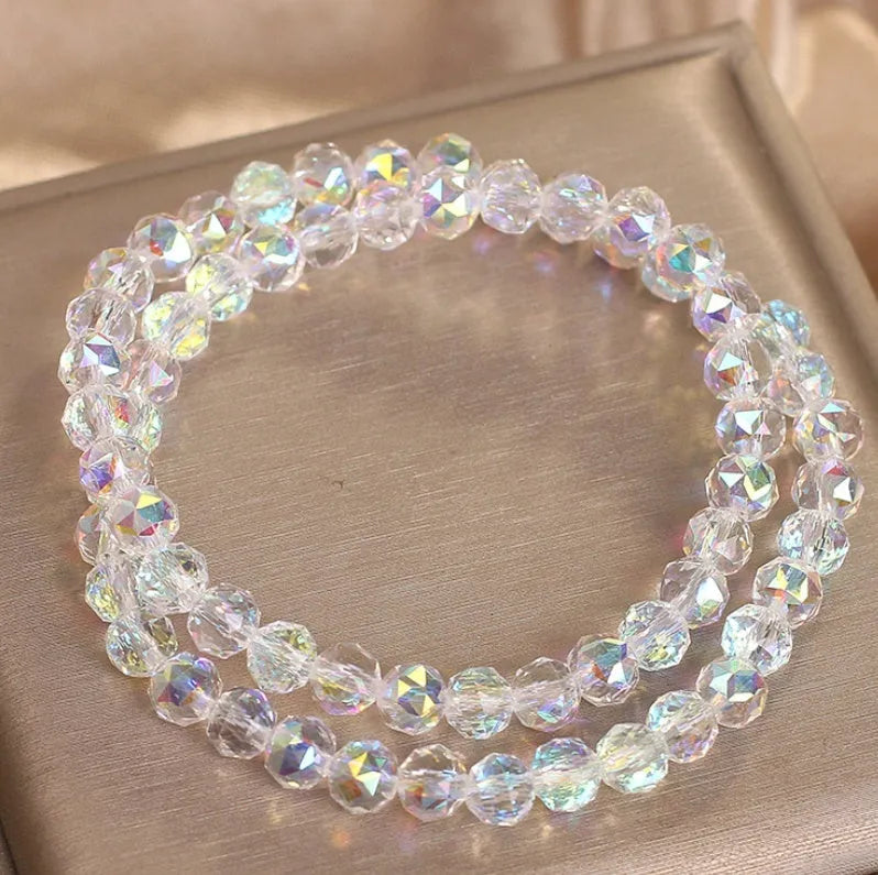 White double-layer artificial crystal bracelet for women, light luxury style, shiny beads