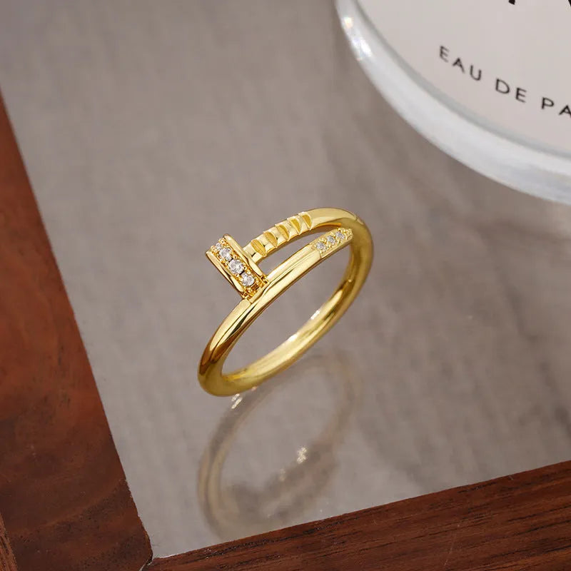 Gold geometric finger ring for women with natural minimalist style