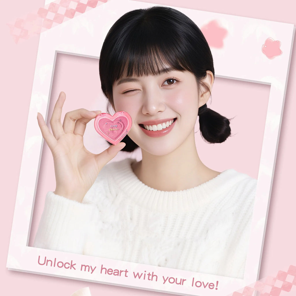 Peach heart blush contour compact with powder blusher in four colour options for neutral skin types