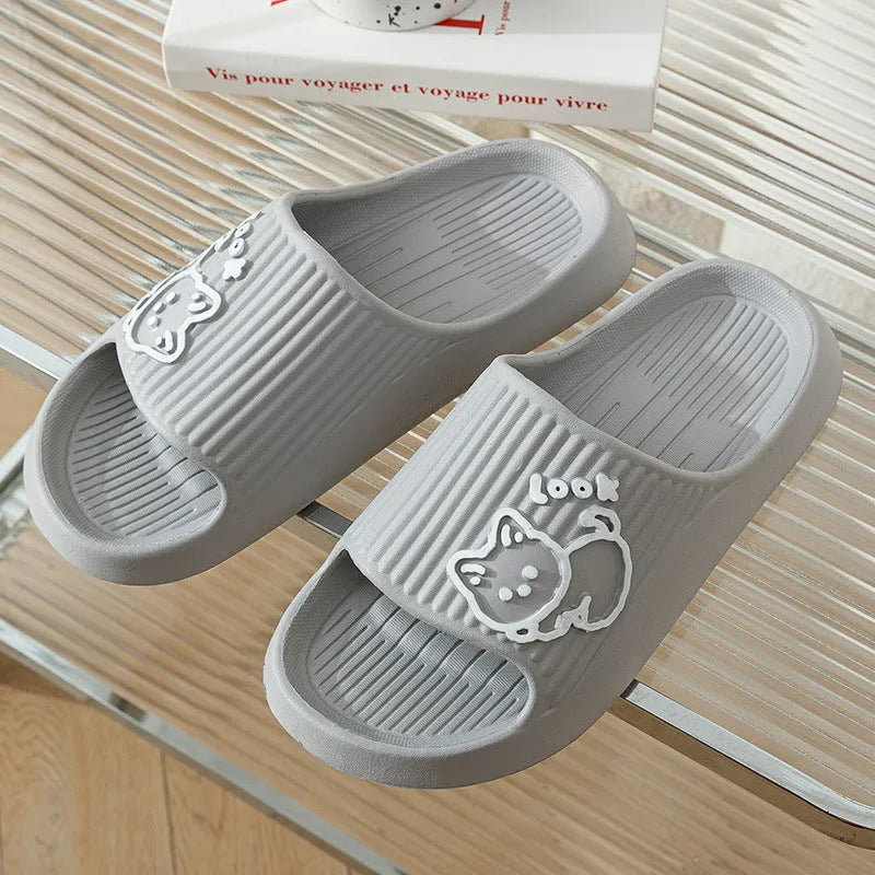 Cat-shaped thick platform EVA slippers in various colours on a non-slip sole