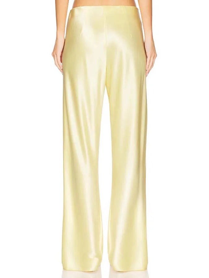 Light yellow strapless two-piece set with lace decoration and satin fabric